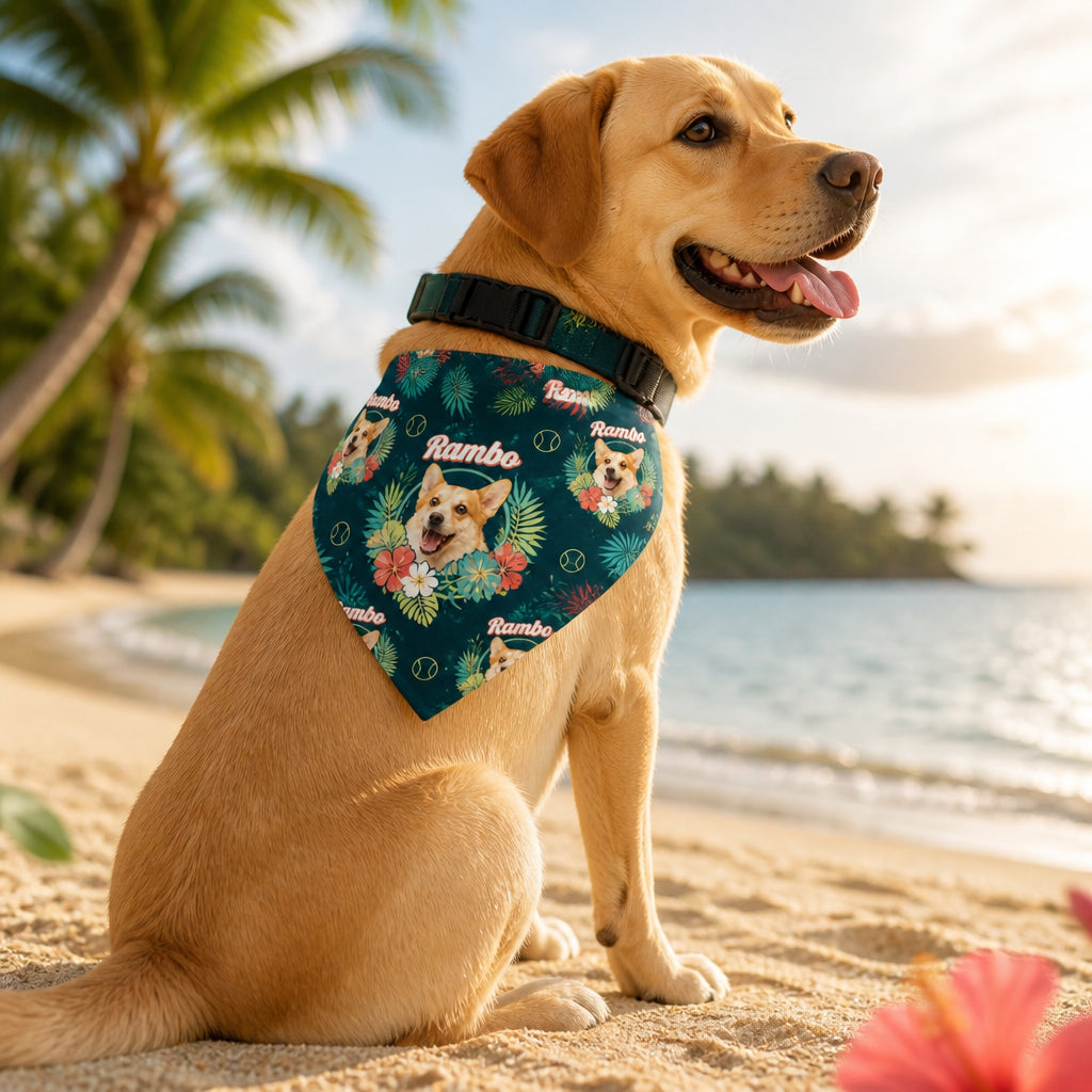 Custom Pet Photo Tropical Wreath Bandana with Name - Personalized Pet Bandana Collar With Adjustable Buckle 8c2eaa66-1add-404b-a114-e89048d40b03.jpg