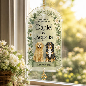 Personalized Wedding Welcome Flag with Pets — Names & Date - Personalized 1 Layered Suncatcher with Charm 8c3315eb-e567-43bc-8d7d-67703b2a9fab.jpg