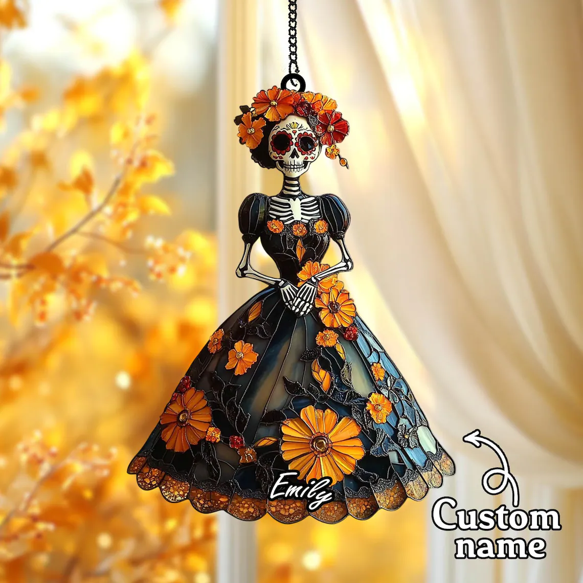 Day Of The Dead Suncatcher, Floral Skeleton Acrylic Window Hanging 8c5932c4-5516-40d7-9b68-0cdf42524a76-2_converted.png