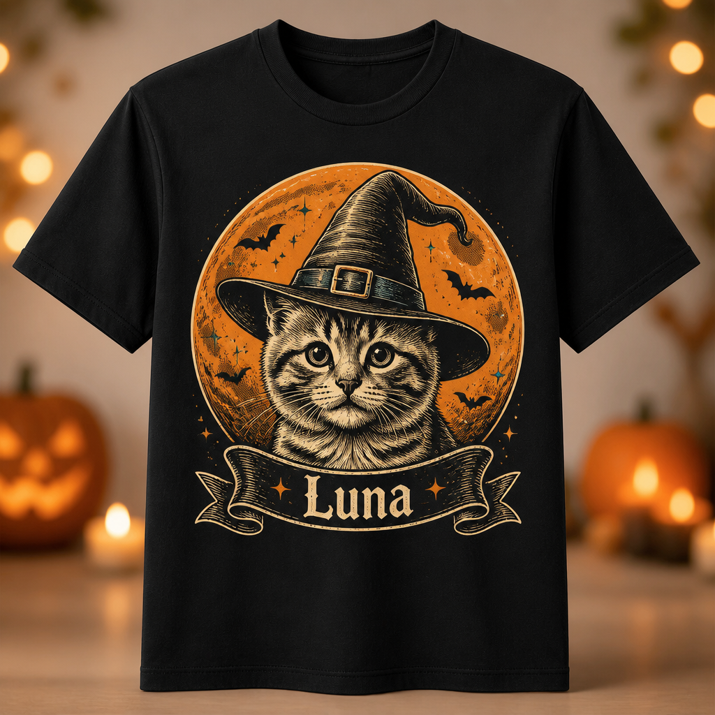 Custom Pet Witch Hat Moon Portrait T‑Shirt - Personalized T-shirt 8c852b2c-4c95-490e-8f89-849d755fd42b.png