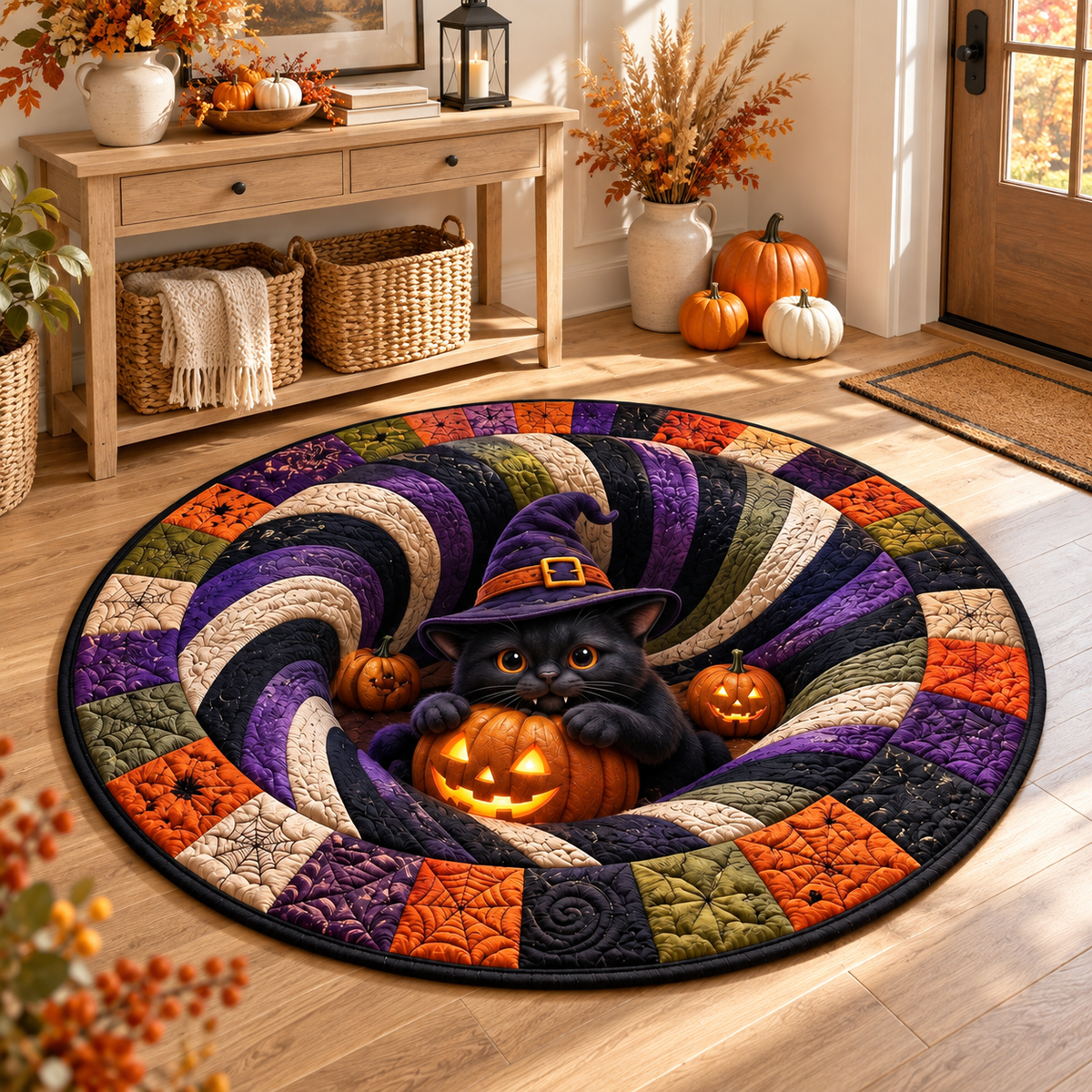 3D Halloween Black Cat Round Rug, Cute Witch Cat Optical Illusion Carpet, Spooky Pumpkin Quilted Floor Mat, Fall Decor Cat Lover Gift 8c8c6878-2361-4b98-a188-b11da2e495a6-banner-1.png