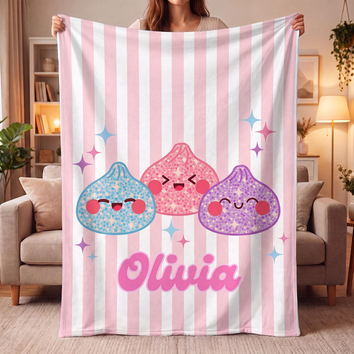 Personalized Squishy Dumpling Flannel Blanket, Custom Pastel Kawaii Throw, Cute Name Bedding Gift for Girls 8cb9333d-3f59-4d01-a702-ed1cff0f3543-4.jpg