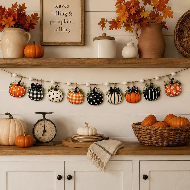 Fall Wooden Pumpkin Garland, Farmhouse Mantel Banner, Autumn Wall Decor, Rustic Thanksgiving Hanging, Orange Black White Pumpkin Decoration 8cbe4aa1-24cc-43bd-a81f-34c5d8a1dfdd-ggfgfgfgfnbhgf-1-.webp