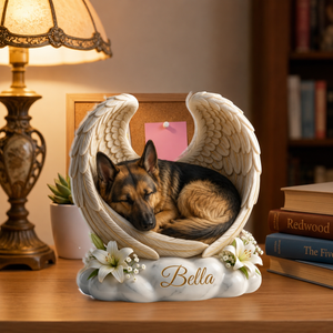 Custom German Shepherd Dog Angel Wings Statue Personalized Pet Memorial Gift