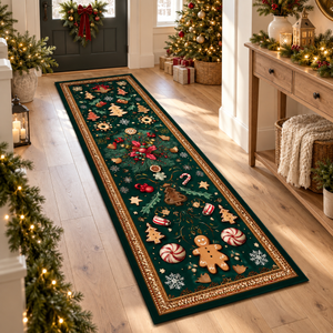 Gingerbread Christmas Runner Rug, Holiday Cookie Pattern Floor Decor, Festive Green Carpet for Kitchen, Hallway or Entryway 8d085725-1194-4cb7-afe4-358c5ce0f26f-banner-1.png