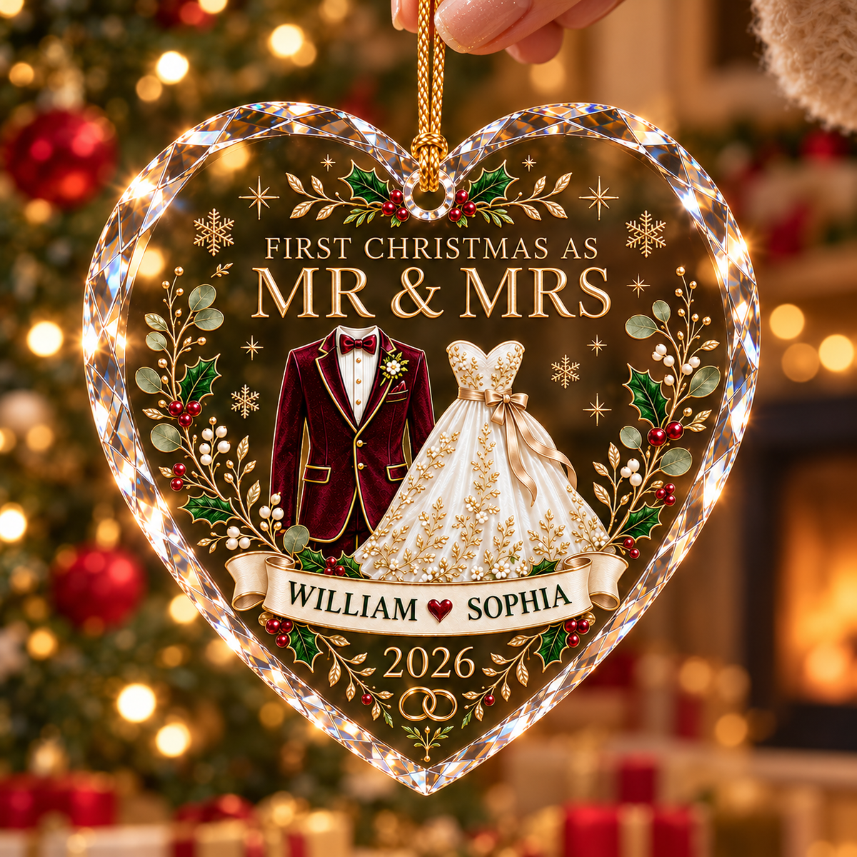 Personalized First Christmas as Mr & Mrs Ornament, Custom Names and Year Heart Wedding Keepsake, Newlywed Couple Gift, Christmas Tree Decor 8d09c4e9-c3df-4851-9408-82a19db92419-Personalized-crystal-wedding-Christmas-ornament-2.png