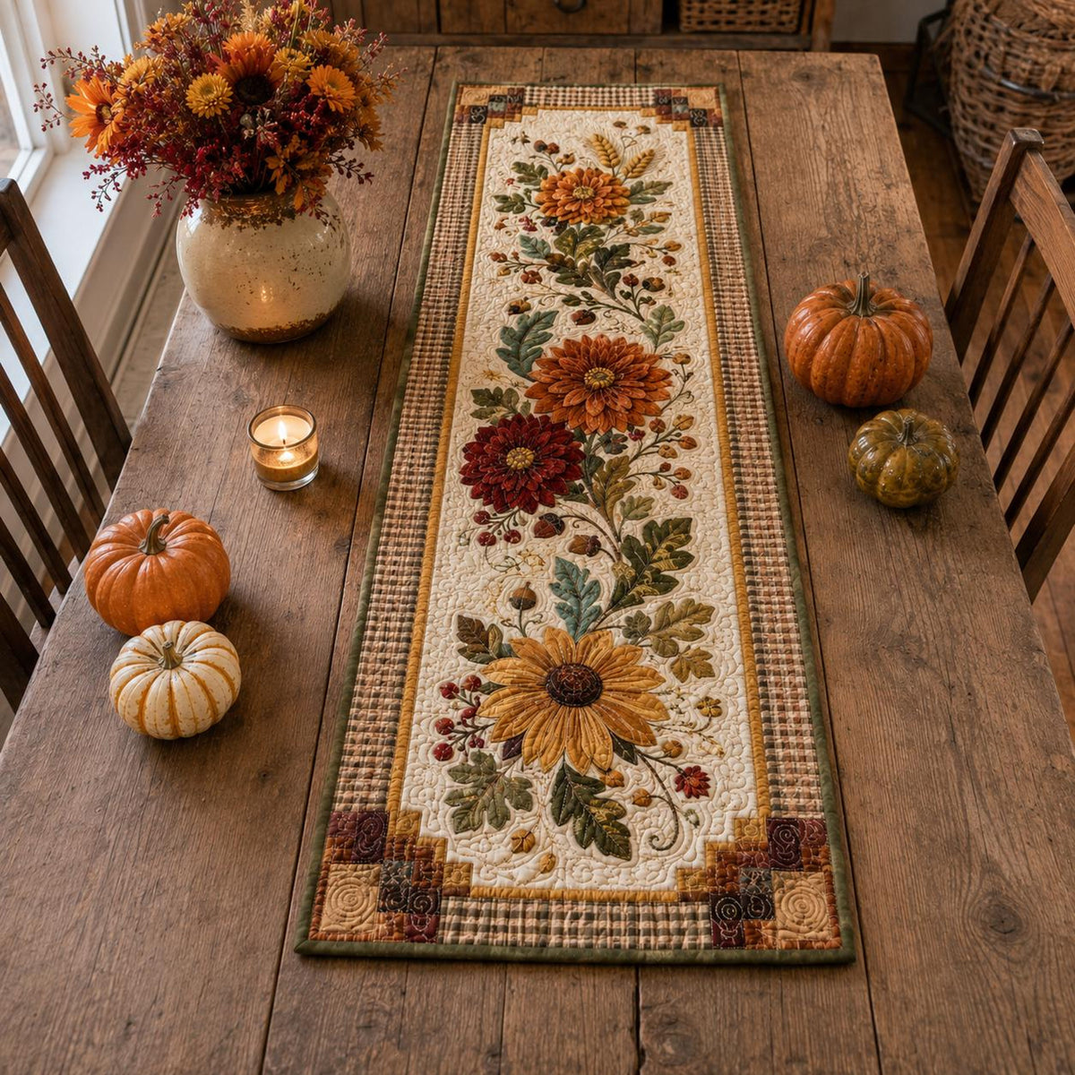Quilted Sunflower Fall Table Runner, Autumn Floral Thanksgiving Decor, Rustic Harvest Gift 8d0b4004-9f25-4797-bf51-87f1ea0caa22-2.jpg