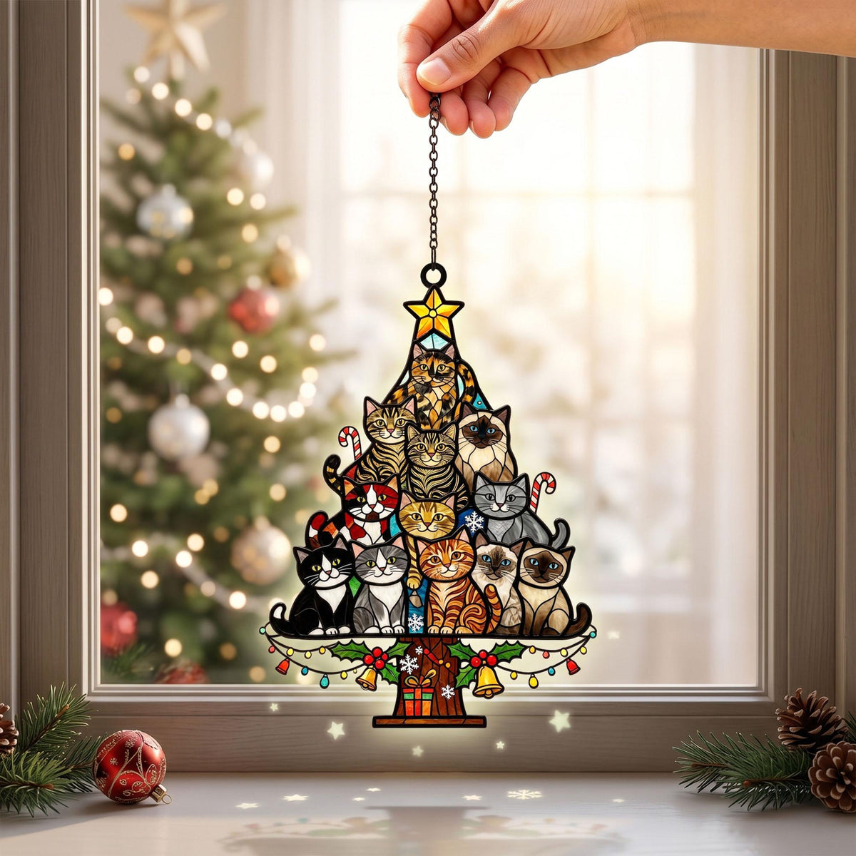 Cat Christmas Tree Acrylic Suncatcher, Christmas Tree Made of Cats Acrylic Suncatcher, Christmas Home Decor Cat Art, Gift for Cat Lovers 8d0fa42b-a633-4855-943f-6172e9422343-2.jpg