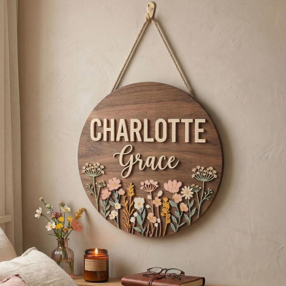 Custom Wildflower Nursery Name Sign, Personalized Round Wooden Plaque with Pastel Floral Design, Boho Baby Girl Room Decor, Newborn Gift 8d409777-c22c-4c26-aa57-42136b440840-banner-2.jpg