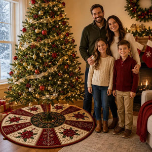 Christmas Tree Skirt Quilt, Poinsettia Quilted Tree Skirt, Red Gold Holiday Decor, Elegant Farmhouse Christmas Tree Mat Gift, Home Decor 8d50242e-1cc4-4822-a00b-f6c07d8fe428-ggttgh-3-.webp