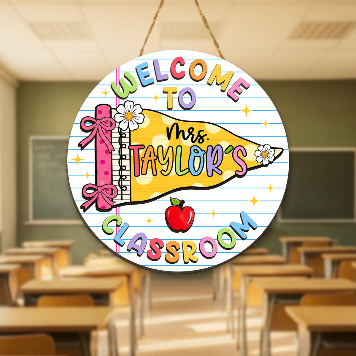 Personalized Teacher Door Hanger, Custom Teacher Name Sign, Pennant Flag Classroom Door Sign, Classroom Decor, Teacher Gift, Back To School 8d520cbc-b3f9-4494-a3e4-132b5540a300-7.jpg