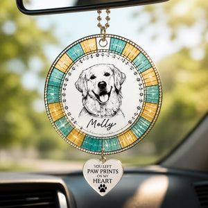 Pet Memorial Suncatcher With Charm — Custom Photo Portrait & Name — "You Left Paw Prints On My Heart" - Personalized 1 Layered Suncatcher with Charm 8dad91d4-bdd5-4caf-bd57-c860d1757fcd.jpg