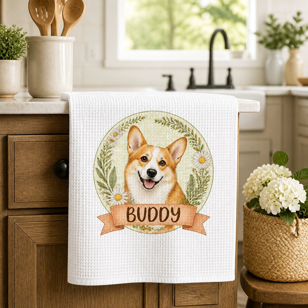 Corgi With Flowers Personalized Kitchen Towel - Personalized Kitchen Towel 8dba0b3d-4244-411b-83fa-64845b69720a.jpg