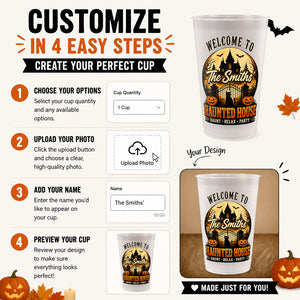Welcome To The {Family}'s Haunted House - Frosted Party Cup - Personalized Plastic Frosted Water Cup 8dcbd04c-f38f-480d-bd7c-9149d4d73e32.jpg
