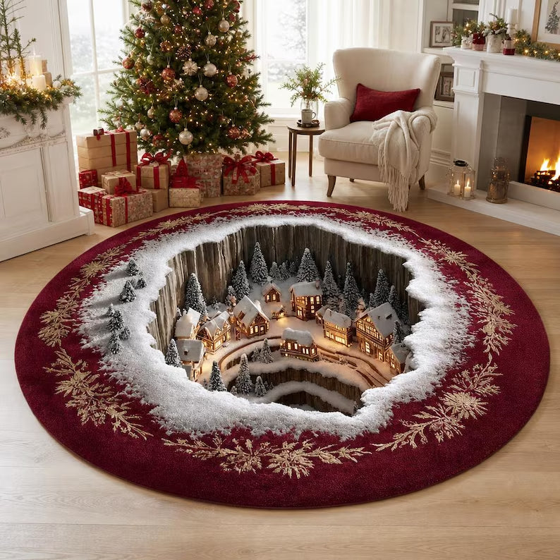 Christmas Winter Village 3D Round Rug, Snowy Mountain Town Vortex Optical Illusion Floor Mat, Non Slip Xmas Home Decor, Christmas Gift 8dcc7462-201d-4af8-bb1c-2372b66ff94d-dddsdgf-1-.jpg