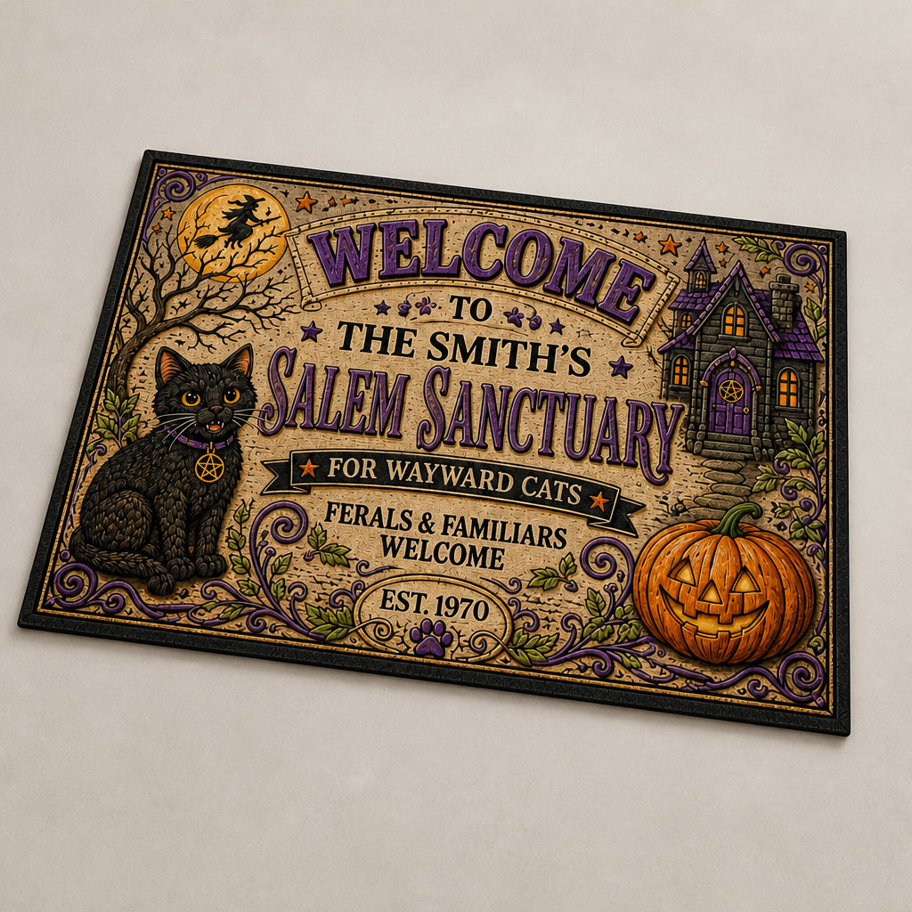 Welcome to the [Name]'s Salem Sanctuary Doormat — Personalized Name & Year - Personalized Doormat 8dd9f184-b0da-49e7-b27f-4b75df69a06e.jpg