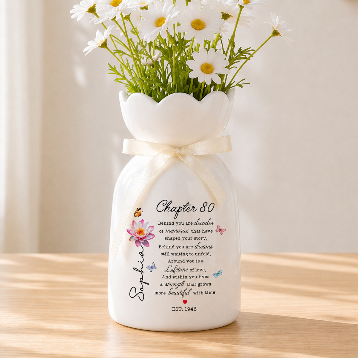 80th Birthday Gift For Women, Custom Birth Flower Vase, Personalized 80th Birthday Vase, Chapter 80 Gift