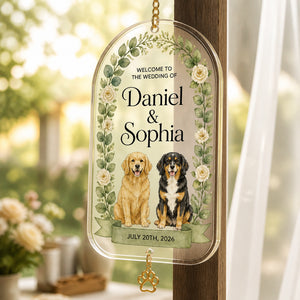 Personalized Wedding Welcome Flag with Pets — Names & Date - Personalized 1 Layered Suncatcher with Charm 8e247d52-79c6-44da-bad2-cf27cb80b4c5.jpg