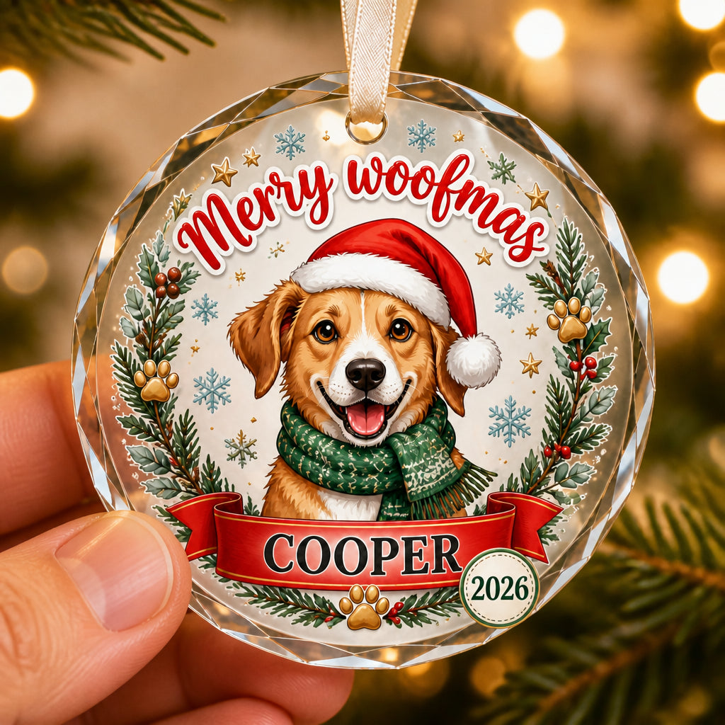 Merry Woofmas Dog Ornament — Custom Quote, Pet Name & Year - Personalized Crystal Ornament 8e5837b3-2b24-47bf-ac24-59c18e611fbc.jpg