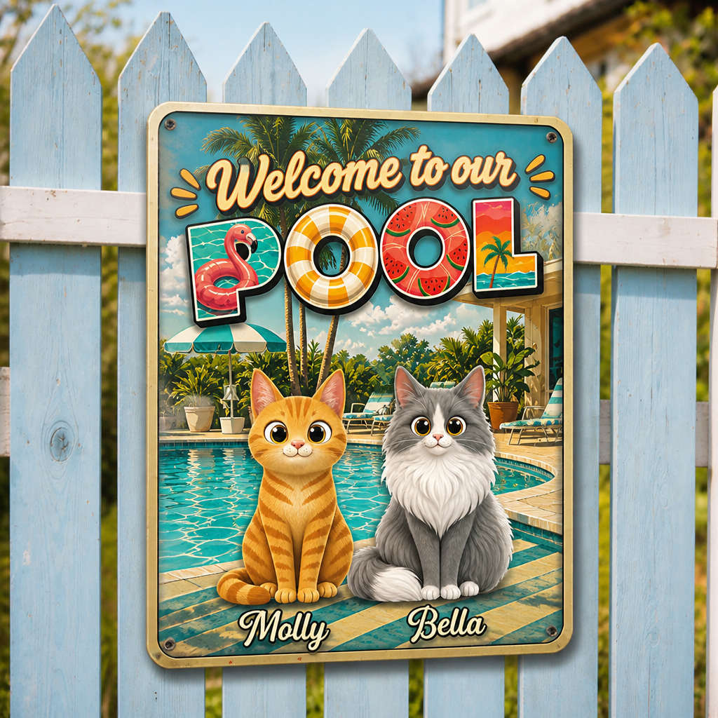 Welcome To Our Pool - Custom Pets Metal Sign - Personalized Metal Sign 8e690914-cdad-4bb9-a5e8-a20f41f70019.png