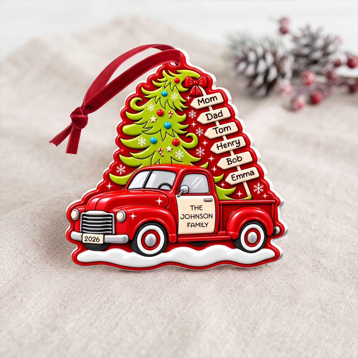 Christmas Tree Red Truck - Personalized 3D Embossed Ornament - Personalized Real 3D Ornament 8ee375a9-5e59-4d33-9da3-15616ec6e39a-3.png