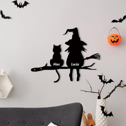 Witch Cat Garden Sign, Black Cat Halloween Decor, Waterproof Metal Yard Signs, Scary Garden Silhouette Creative Stylish Metal Yard Decor for Lawn, Yard, Outdoor Halloween