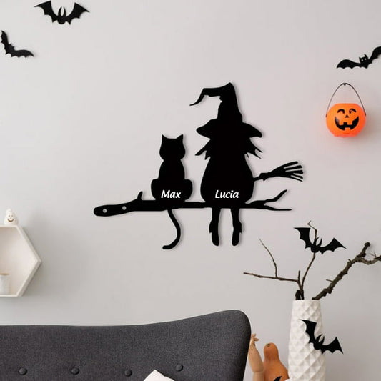 Witch Cat Garden Sign, Black Cat Halloween Decor, Waterproof Metal Yard Signs, Scary Garden Silhouette Creative Stylish Metal Yard Decor for Lawn, Yard, Outdoor Halloween
