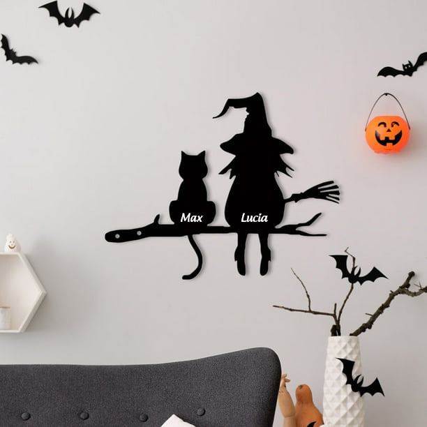 Witch Cat Garden Sign, Black Cat Halloween Decor, Waterproof Metal Yard Signs, Scary Garden Silhouette Creative Stylish Metal Yard Decor for Lawn, Yard, Outdoor Halloween