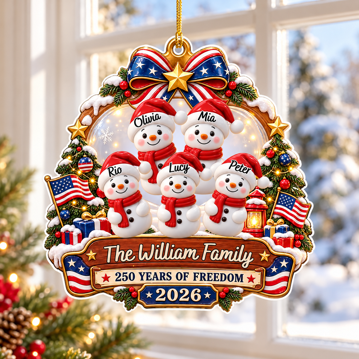 Personalized Patriotic Snowman Family Christmas Ornament 2026, Custom Family Names, America 250th Anniversary Keepsake, Christmas Gift for Family 8eff3aa2-a447-4de4-8e06-a6c369507bad-banner-1.png