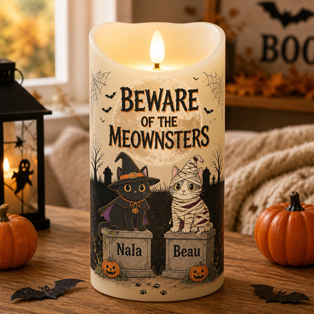 Halloween Beware of the Meownsters LED Candle — 2 Cat Names - Personalized Custom Led Flameless Candle 8f1be157-fc34-43ed-91f1-f451a1de6557.png