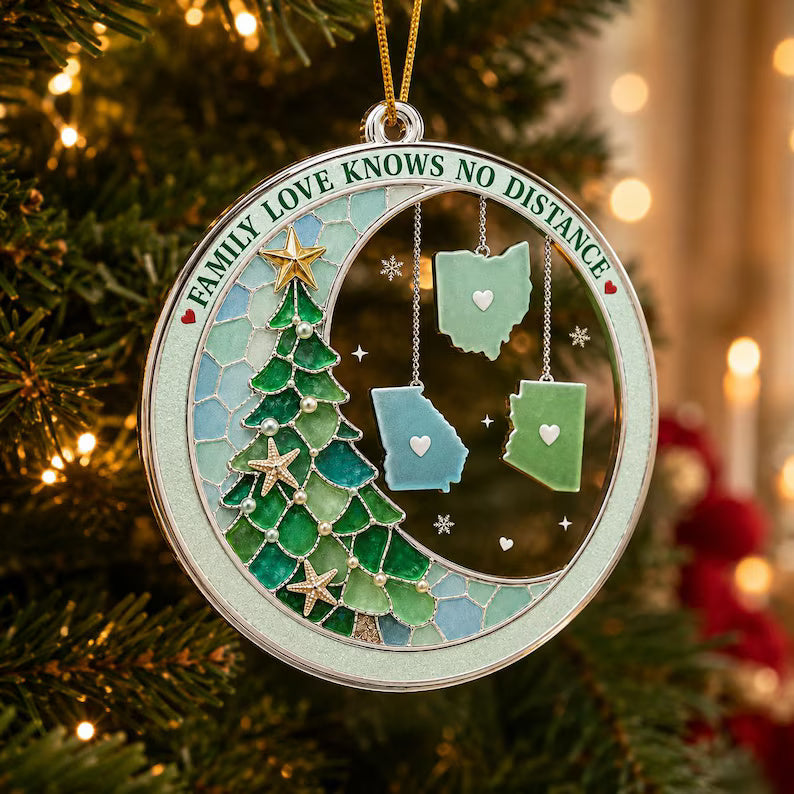 Family Love Knows No Distance Acrylic Ornament, Personalized Family Name Christmas Ornament, Long Distance Keepsake, Gift for Loved Ones 8f23641c-082c-4031-b2dc-8c54748cba82-dsf-3-.jpg