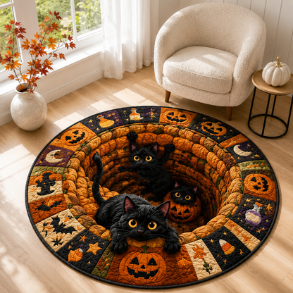 Black Cat Halloween Round Rug, 3D Illusion Quilted Pumpkin Cat Hole Floor Mat, Funny Spooky Black Cats Halloween Home Decor 8f32a215-85bc-460a-916e-15a3e714100d-banner-1.png