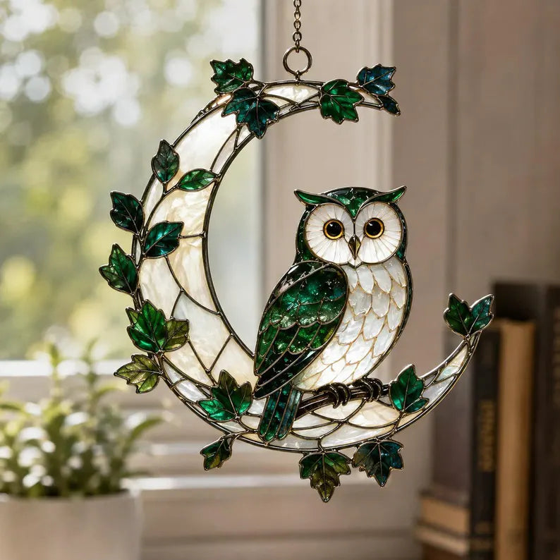 Owl Glass Suncatcher, Crescent Moon Window Hanging, Celestial Bird Decor, Stained Glass Style Gift for Nature Lovers 8f444c54-948e-4192-a6d4-32d18ec58339-fdddfdfdbggf-5-.webp