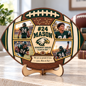 Personalized Football Photo Collage Plaque with Stand – Custom Senior Night & Graduation Gift for Football Players 8f49c4c6-3b44-42d8-9744-d18222696b18-Walnut-Football-Memory-Plaque-in-Home-Study-1.png