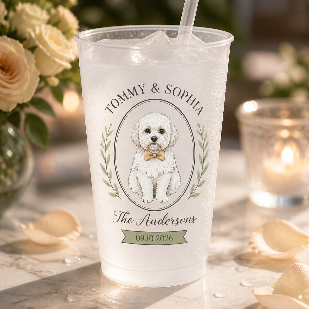 Wedding Pet Portrait Frosted Cups — Couple Names, Family Name & Date - Personalized Plastic Frosted Water Cup 8fa689d9-c9f0-4d58-b5a7-e2b2861c6bfb.jpg