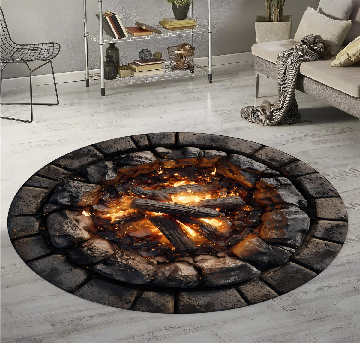 Round Campfire Rug for Living Room, 3D Fire Pit Floor Mat with Stone Print, Cozy Cabin Decor Accent for Rustic and Nature-Inspired Homes 8fb4eead-83c8-4bd1-8344-7ac04e1ed9ce-4.jpg