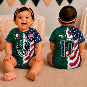 Custom Half USA Half Mexico Baby Bodysuit, Personalized Soccer Onesie, Mexico USA Binational Football Soccer Onesie, Soccer Fan Gift Jersey