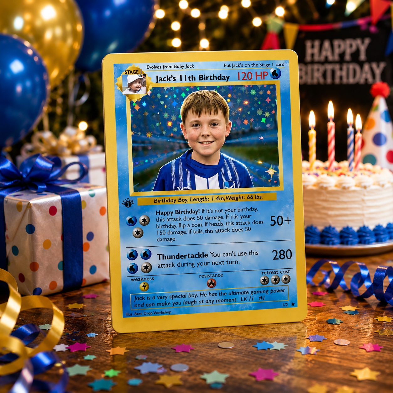 Personalized PKM Card, Custom Anime Photo Card for Son, Daughter, Birthday, Christmas, Family Gift