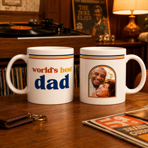 Custom World s Best Dad Photo Mug | Retro 70s Father s Day Gift | Vintage Dad Coffee Cup | New Dad gift | First Father's Day Gift