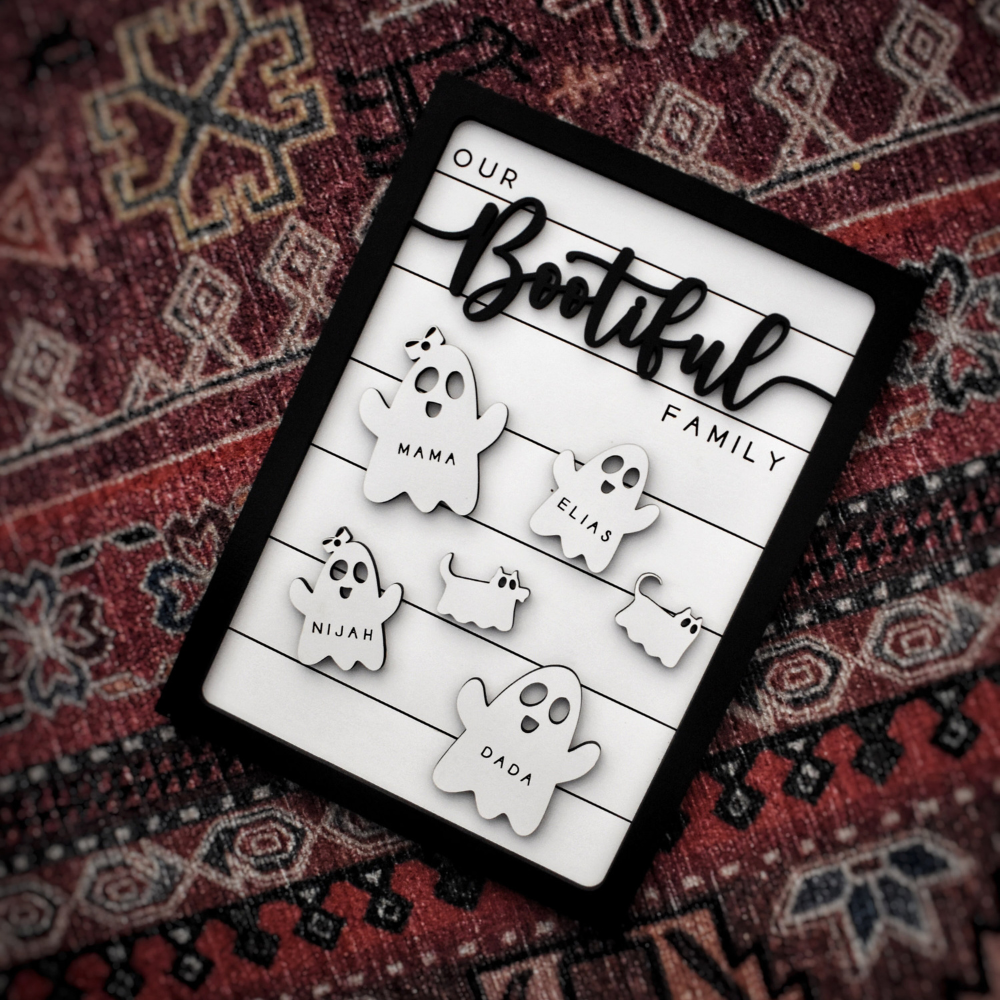 Our Bootiful Family Halloween Ghost Family - Personalized Wood Sign - Halloween Gift For Family