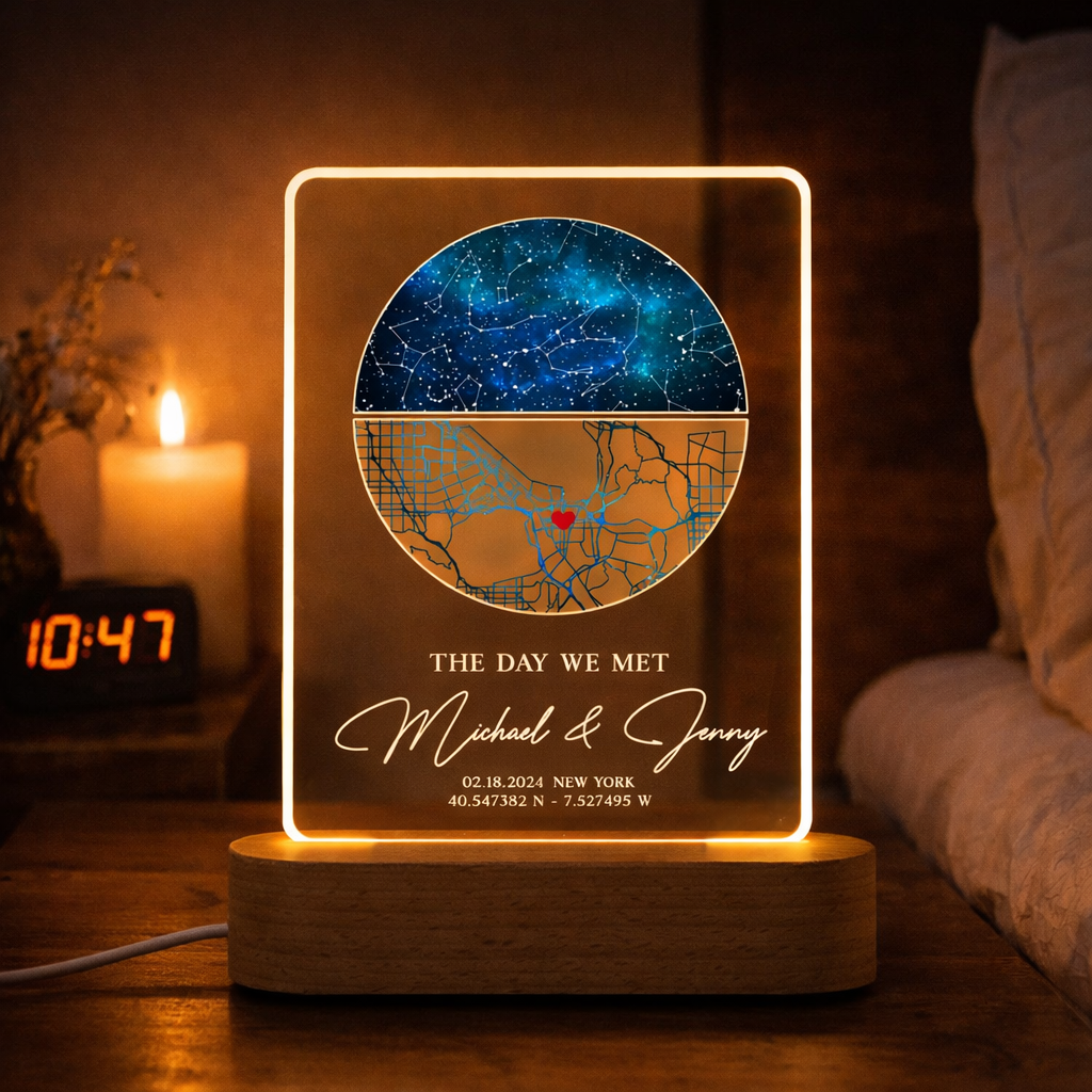 Our First Date Map Night Light, Star Map Night Light, Stars Chart Gift for Boyfriend Girlfriend, Anniversary Gift for Couple