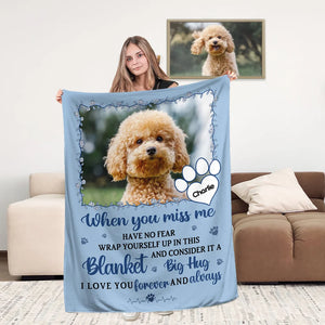 Personalised Miss Me No Fear Paw Print Soft Throw Blanket with Pet Photo and Name Pet Loss Memorial Sympathy Gift for Pet Lover