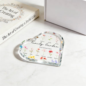 Personalised Birth Flower Butterfly Heart Acrylic Plaque with Name and Text Home Decor Mother's Day Birthday Gift for Grandmother Family