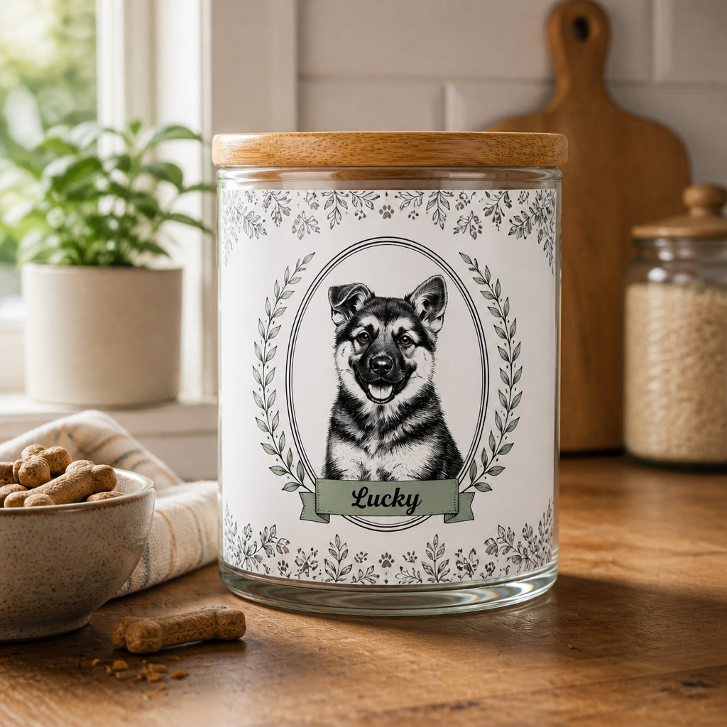 Botanical Cameo Pet Treat Jar - Personalized Glass Storage Jars 903af265-55a9-499f-8c1d-ae4edce0543d.jpg