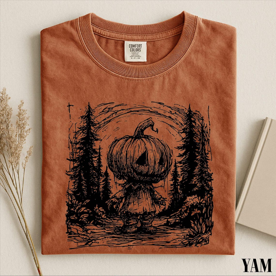 Spooky Forest Pumpkin Head Shirt, Retro Halloween Graphic Tee 903ce7dd-d2dc-46f5-944c-3a35fb640b91-2.jpg