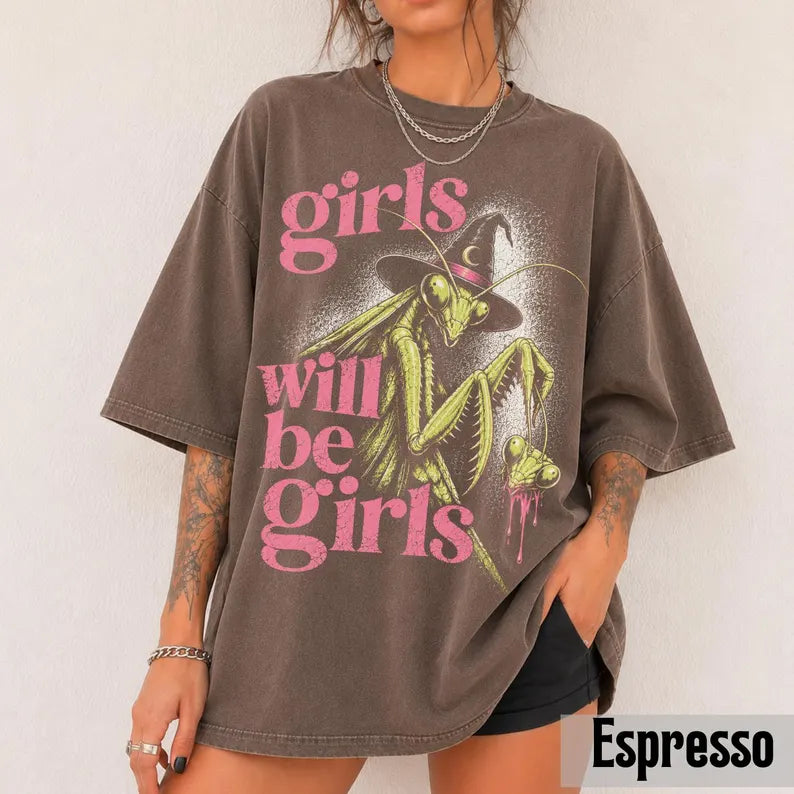 Girls Will Be Girls Shirt, Witchy Feminist Tee, Goth Summer Graphic Tee, Praying Mantis Tee, Grunge Feminist Shirt, Vintage Summerween Shirt 90666f29-a010-4c4e-b6e0-3d17643de0b7-ds-6-.webp