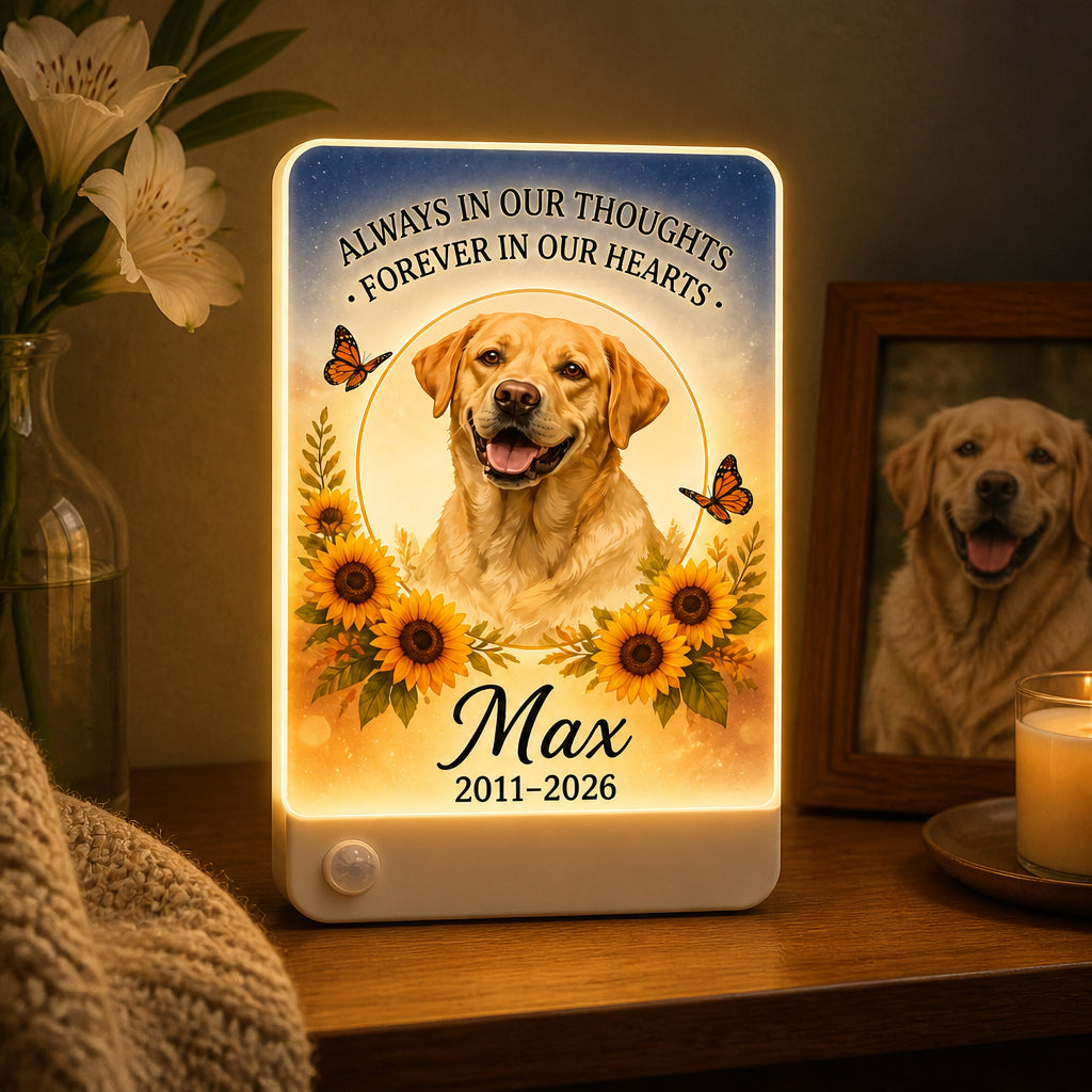 Pet Memorial Night Light with Photo — Sunflower & Butterfly Tribute - Personalized Acrylic Night Light 9070e416-9b12-4e59-ba4a-2f49a296d012.jpg