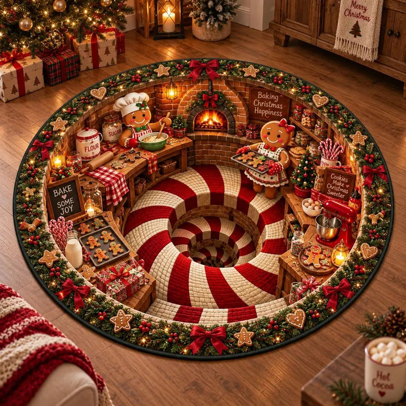 Christmas Baking 3D Illusion Round Rug, Gingerbread Baking Candy Cane Spiral Floor Mat, Holiday Living Room Decor, Xmas Gift 90800e26-5326-4e84-9eee-90bcab18690c-dffd-3-.webp
