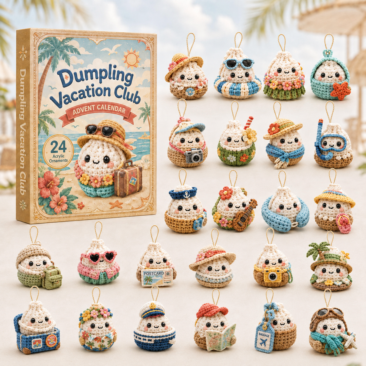 Dumpling Vacation Club Advent Calendar 2026 - 24-Day Festive Countdown, Acrylic Charms Blind Box - Gift For Crochet Lovers 908eb454-70fd-421d-92ca-d910fbb47204-summer-dumpling-box-charms.png