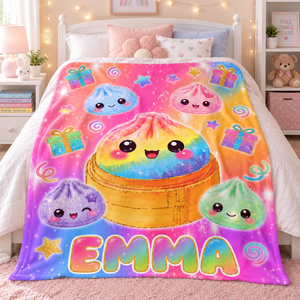 Personalized Kawaii Blanket for Kids, Custom Name Flannel Throw, Rainbow Dumpling Bao, Fidget Toy Sensory Blanket, Birthday Gift for Girls 909b0a77-f932-4be5-bdd5-43ed816ab17b-banner-1.png